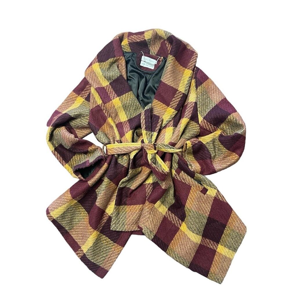 CHICWISH WOMENS PRAIRIE CHECK RABATO COAT IN PLUM Size XL